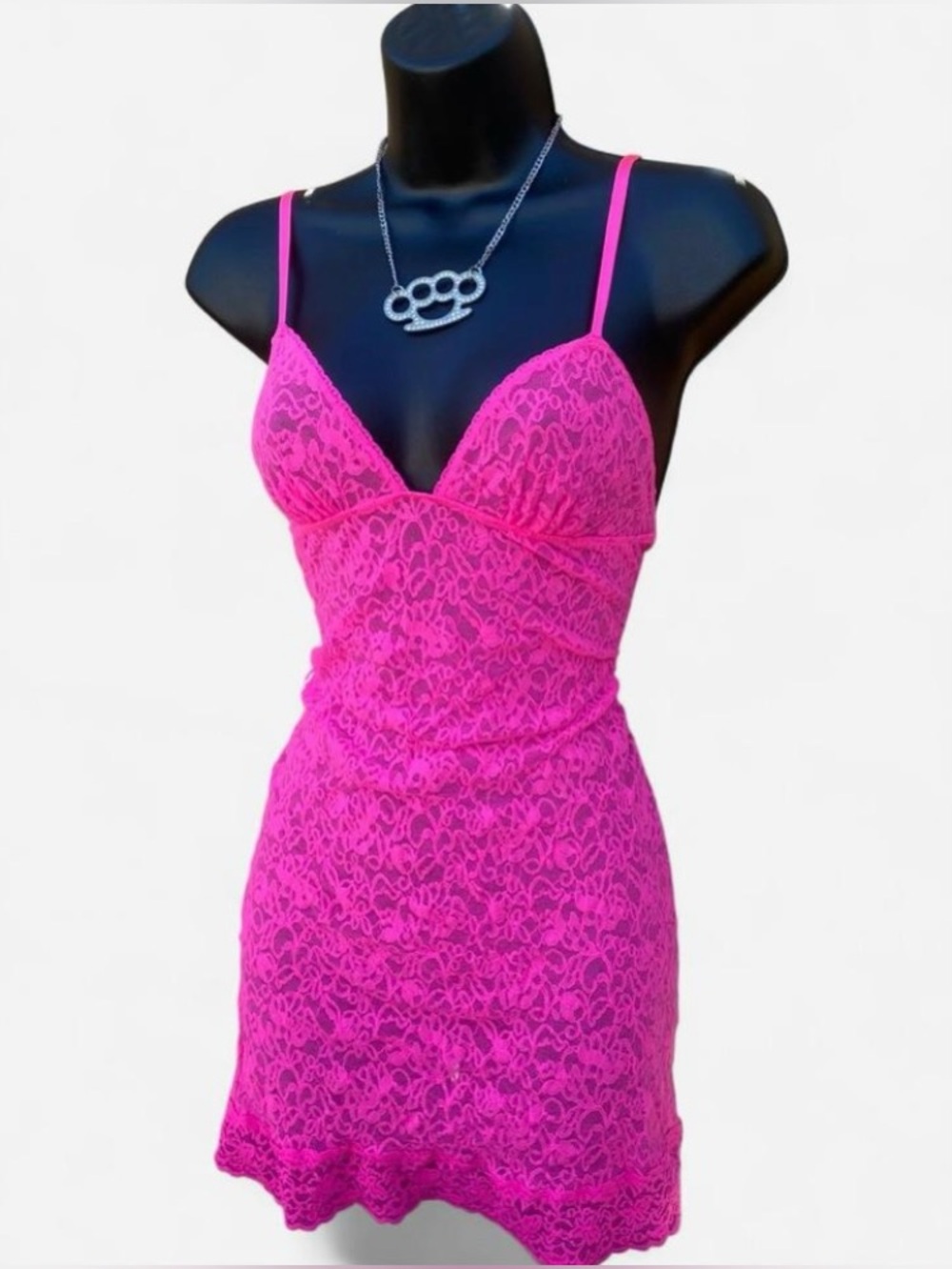 Y2k 2009 Victoria’s Secret Hot Pink Lace Lingerie Slip Dress